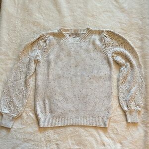LOFT Cream Sweater with Textured Sleeves
